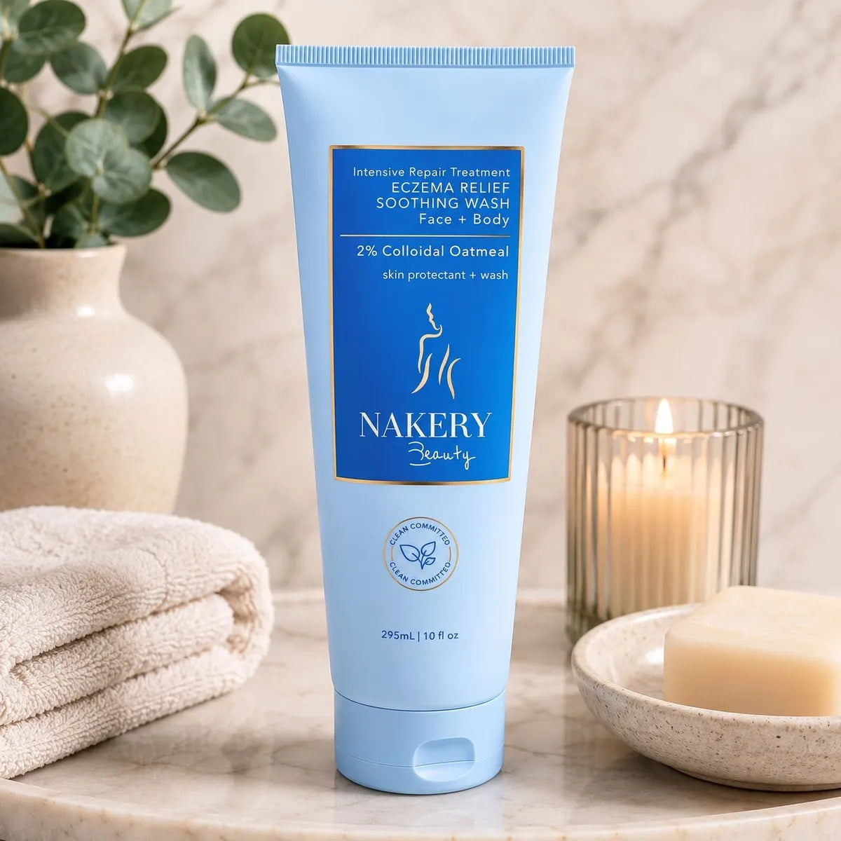 Nakery Eczema Relief Soothing Wash Face + Body - 2% Colloidal Oatmeal 10 oz