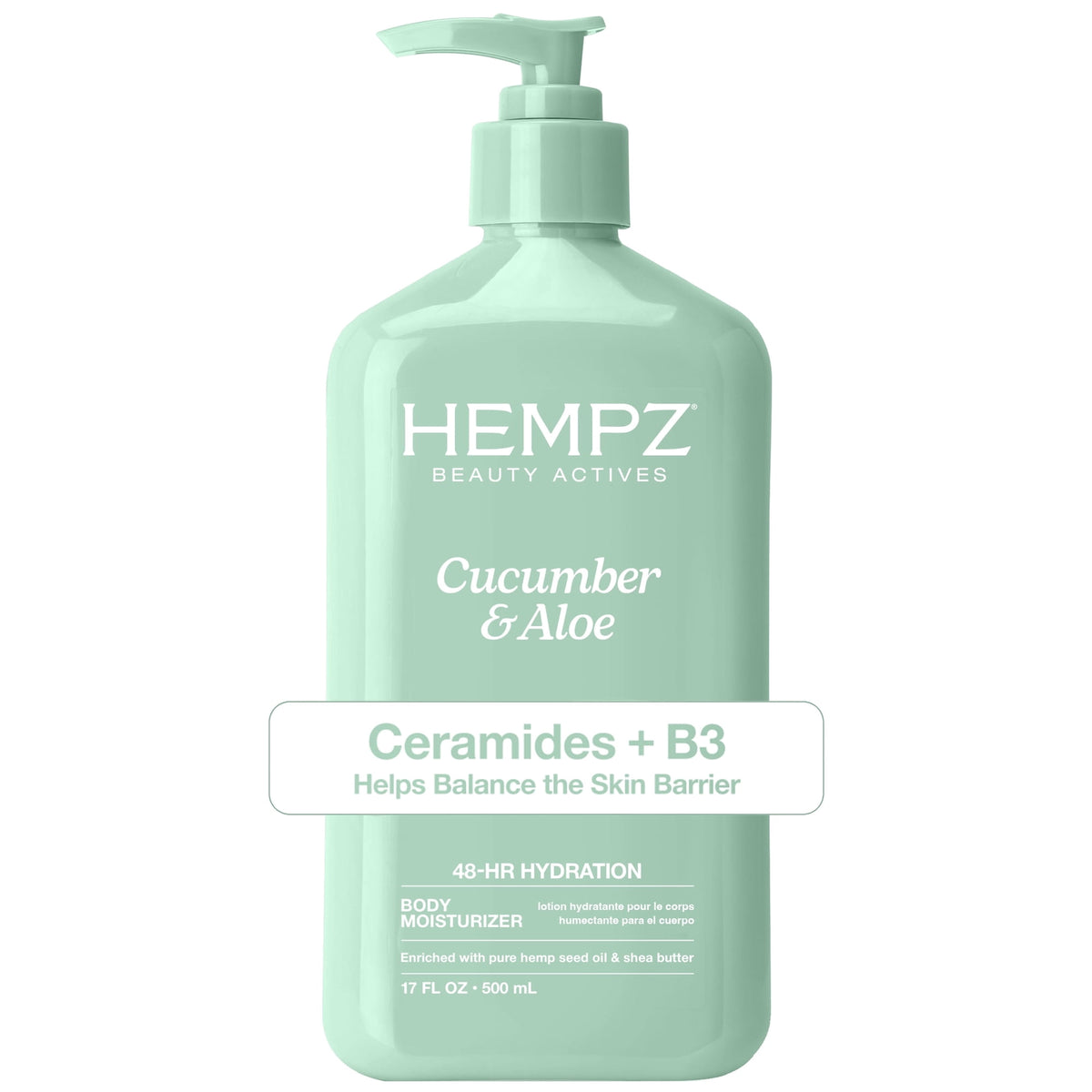 Hempz Beauty Actives Cucumber & Aloe Moisturizing Body Lotion with Firming & Smoothing Ceramides + B3 for Dry Skin - 17 oz
